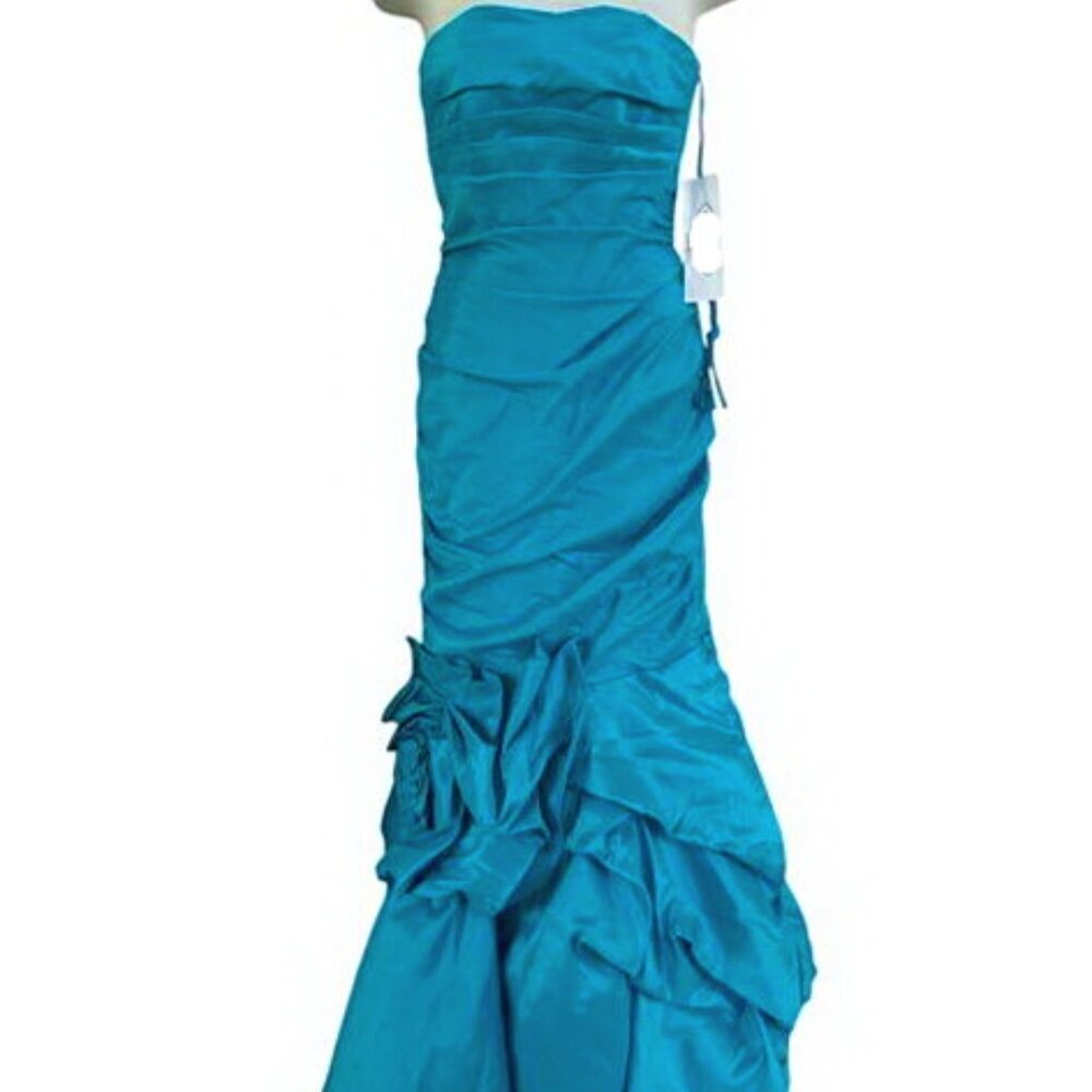 Eureka Turquoise Strapless Taffeta Gown Prom
